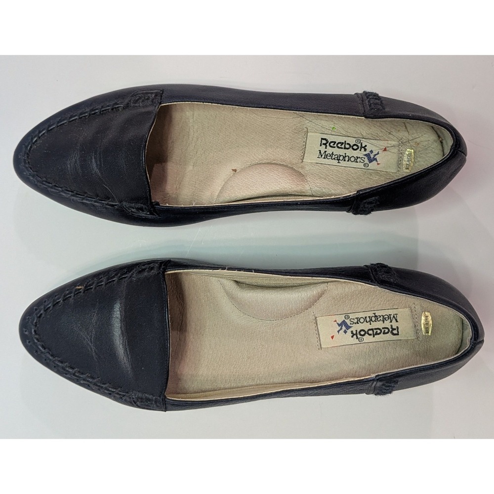 Reebok Metaphors Loafers Women 6.5 M Navy Blue Good Leather Wedge Whipstitch